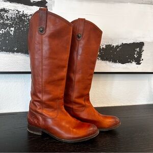 Frye Melissa Button Tall Brown Genuine Leather Riding Boots
